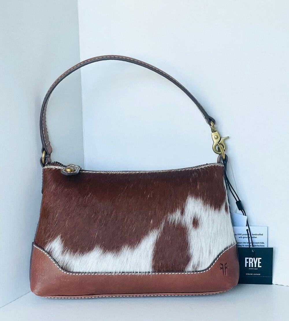 Frye Haircalf Convertible Leather Top Handle Wristlet Bag Cognac